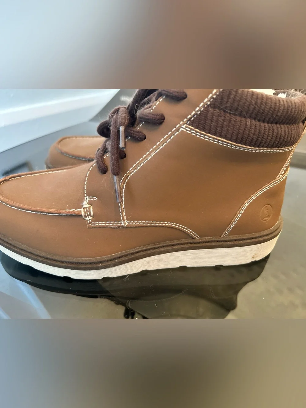 Lands' End Big Boy size 4 Brown Chukka Boots with White Stitching never worn